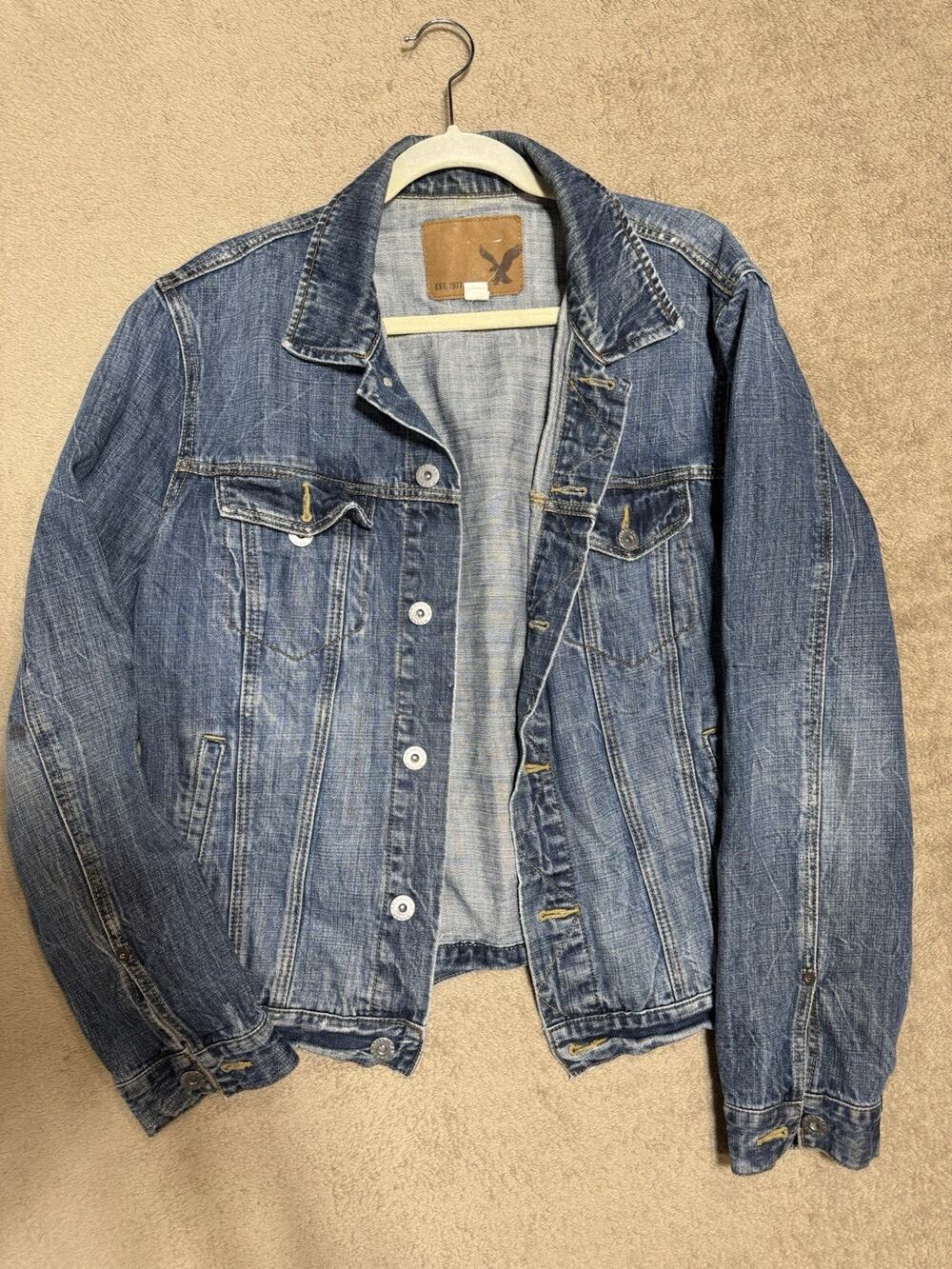 2014 American Eagle Outfitters Denim Athletic Fit Jacket Mens Large Blue Jean